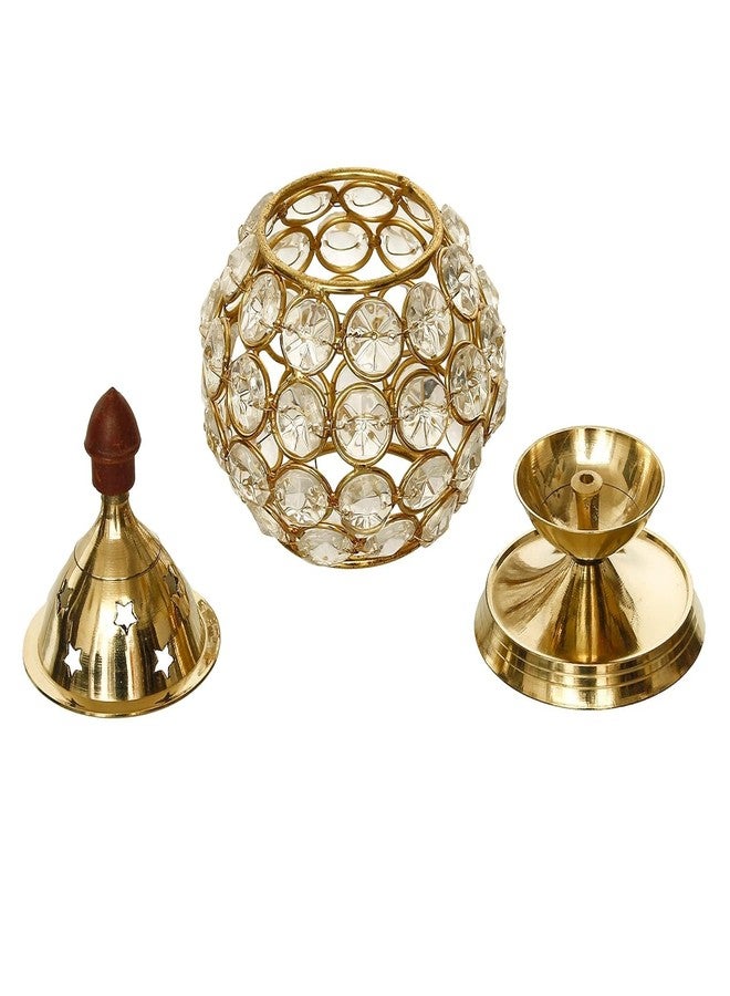 MISAA URNS Golden Brass and Crystal Akhand Diya for Puja - , Navratri - Brass Diya for Pooja Room, Home Temple Decor - Diwali Decoration Item for Home Decor Set of (2) - Image 4